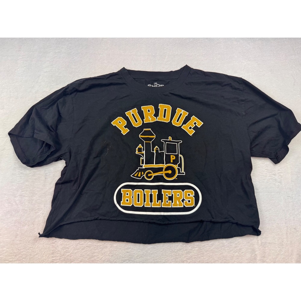 The Shop Purdue Boilers Cropped Graphic Tee Black 2XL Raw Hem NCAA Shirt
